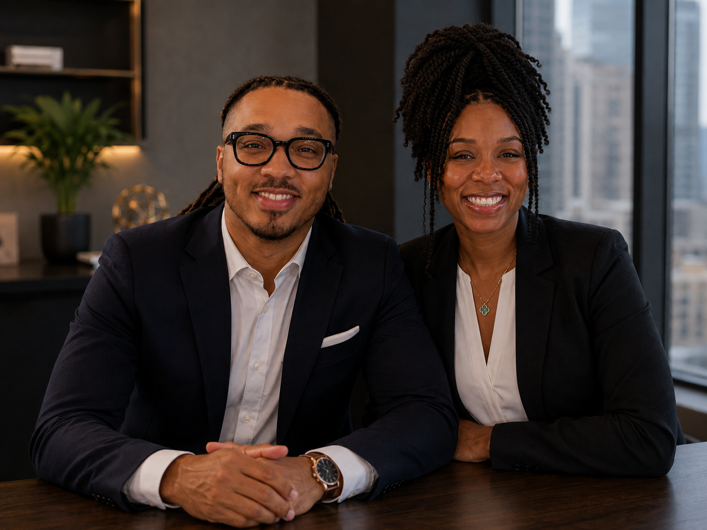 Malcolm and Alex Frazier, founders of Urban Community Ownership Investments, seated at their Milwaukee office